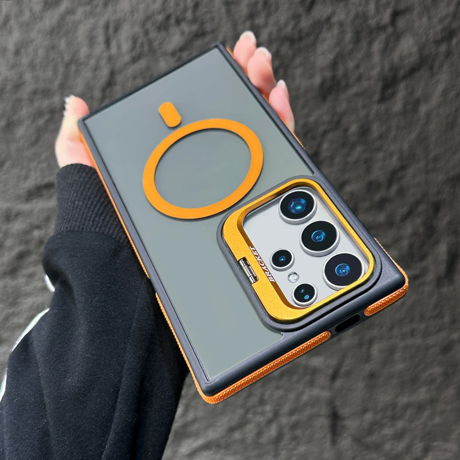 (samsung 25 Ultra, Naranja) Funda Transparente Magnética A Prueba De Golpes Para Teléfono Samsung, Con Soporte.