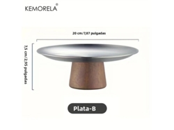 (plata B) Plato De Postre De Acero Inoxidable Estilo Coreano Con Base De Madera, Perfecto Para Exhibir Frutas Y Decorar Mesas.