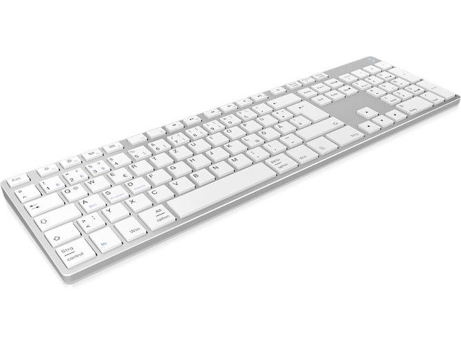 Keysonic Ksk8022bt Teclado bluetooth qwertz plata 60395 de aluminio para mac windows android tablet y pc batería multicanal color blanco