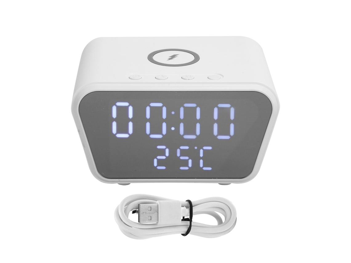 Relógio De Alarme Com Carregador Sem Fio 10w Digital Inteligente De Mesa Com Testador De Temperatura Branco