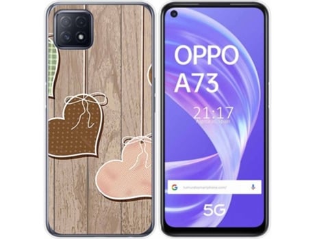 Carcasa Oppo A73 5G TUMUNDOSMARTPHONE Corazones Madera Multicolor