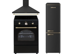 Pack Combo Cocina Solthermic® 60x60 Vti60 Negro Campana Inducción 60 Negro Rustico Frigorífico Combi Retro 1.88 Fcr188n Negro