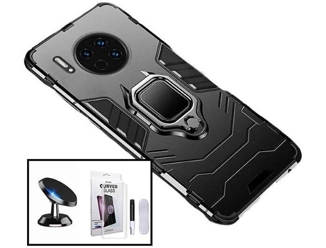 Kit Funda, Soporte y Protector de Cristal Templado Huawei Mate 30 Pro Military Defender Negro