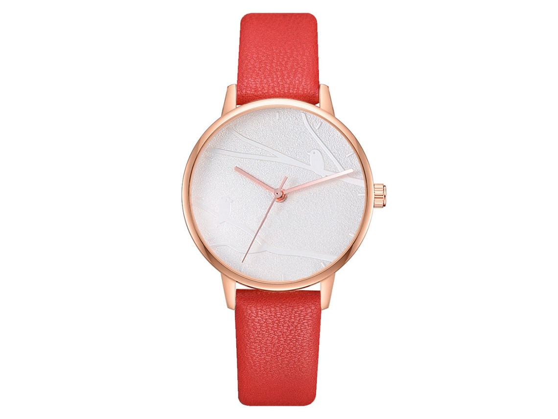Reloj De Pulsera Para Mujer Con Correa Ajustable De Pu, Esfera Redonda Y Movimiento De Cuarzo Rojo.