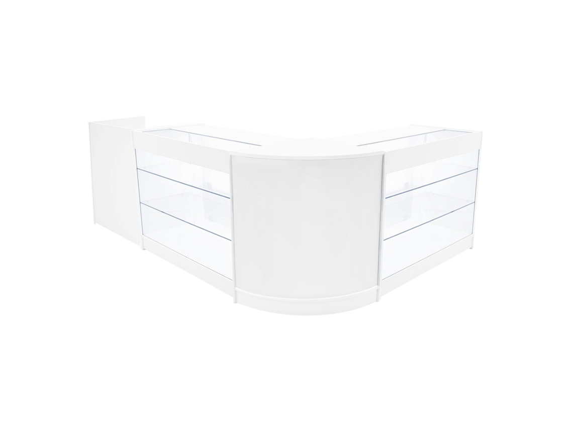 Mostrador comercial MonsterShop Aries, blanco, CM60 2xK1200TB60, MDF y vidrio templado