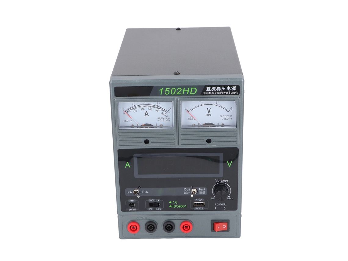 Fuente de alimentación regulada de CC ABS con pantalla digital dual para soldadura y reparaciones (15 V, 2 A, enchufe australiano)