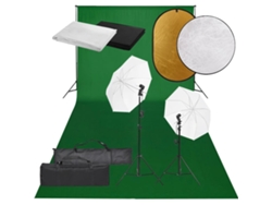 vidaXL Kit de estudio fotográfico con set de luces, fondo y reflector