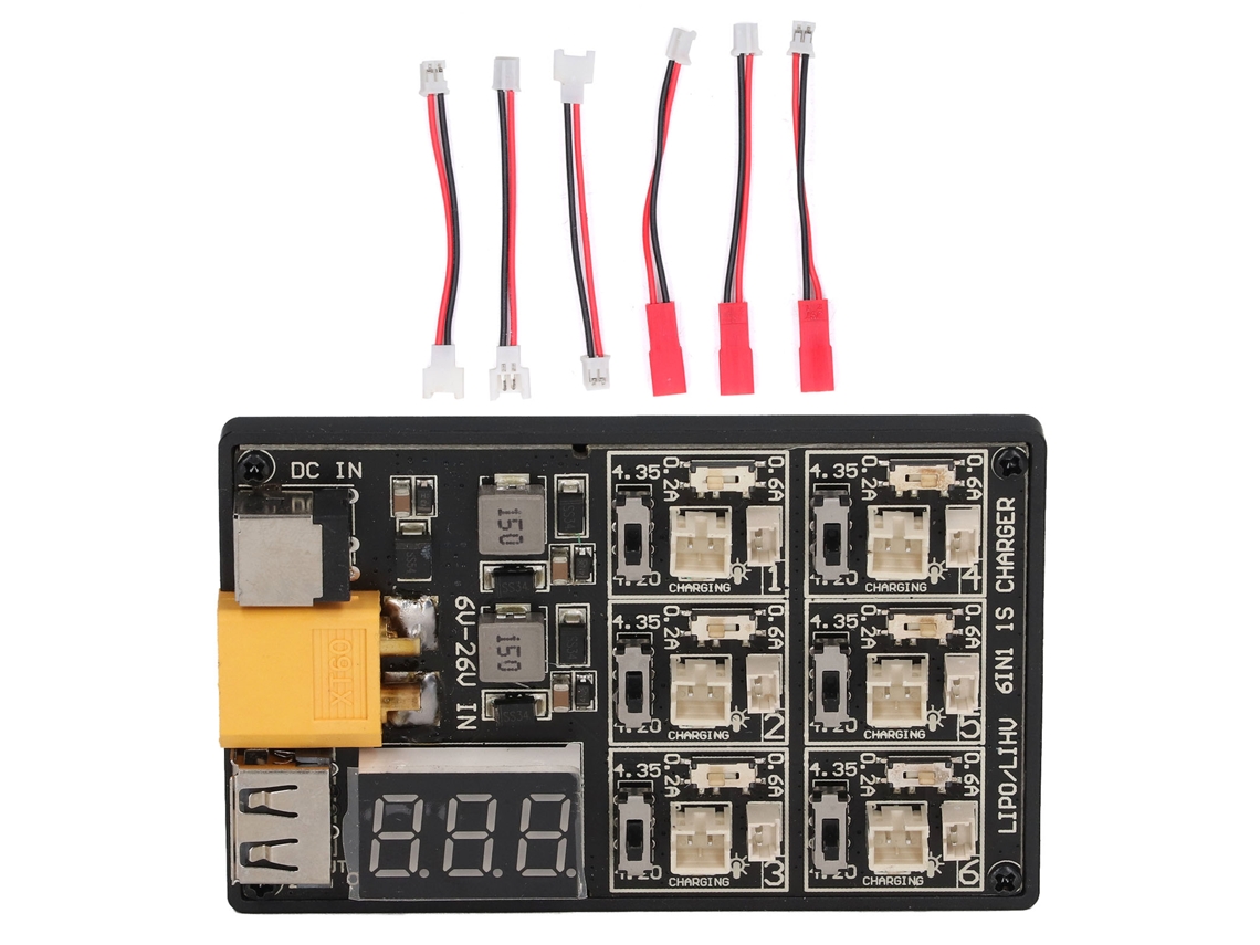 Placa De Carga De Baterías 1s 6 En 1 De Alta Eficiencia Para Baterías Lipo, Carga En Paralelo Y Balanceada