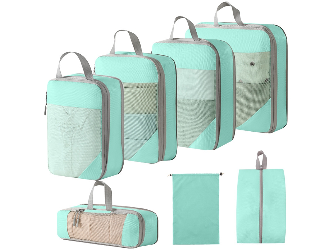 Conjunto De Bolsas Organizadoras Para Malas, Com Bolsas Com Cordão E Bolsas Para Sapatos, Pacote Com 7 Chrui (azul Lago)