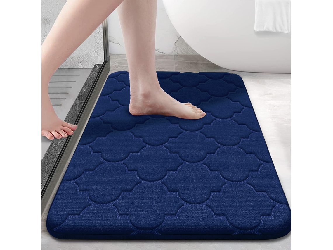 (azul) Alfombra De Baño De Espuma Viscoelástica Ultra Suave, Antideslizante, Absorbente Y Lavable A Máquina.