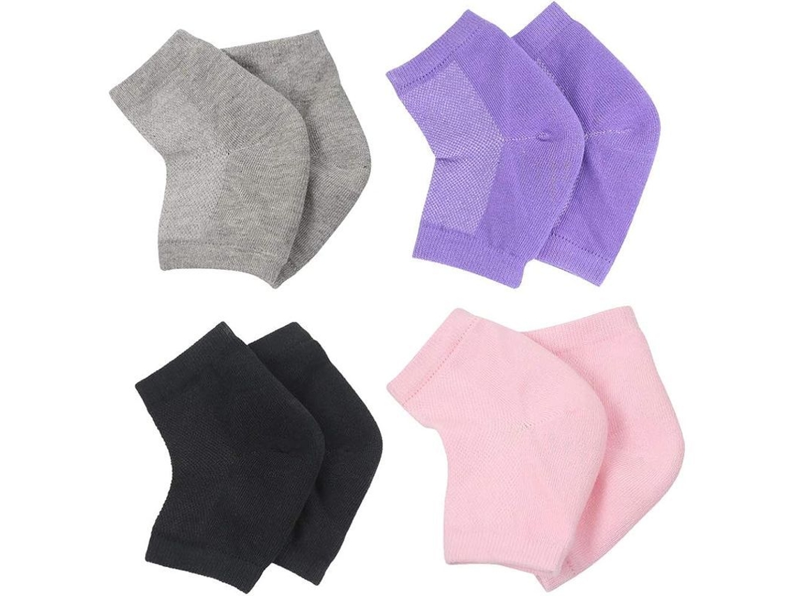 Calcetines Hidratantes De Gel De Silicona, Alivian La Presión En El Talón, 4 Pares: Morado + Gris + Negro + Rosa