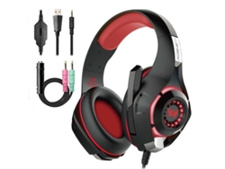 Auriculares para juegos Beexcellent GS400 (negro/rojo) con cable adaptador [Compatible con teléfonos y ordenadores de 3,5 mm]