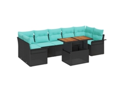 Maison Exclusive - Conjunto De Sofás De Jardín 8 Pcs Negro Y Azul Ratán Sintético