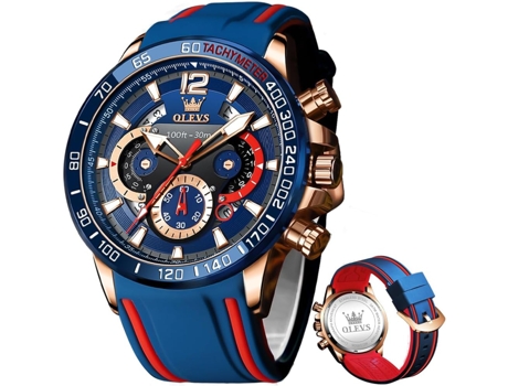 VEANXIN Reloj de acero inoxidable resistente al agua con cronógrafo de buceo profesional de silicona para hombre con fecha(azul)
