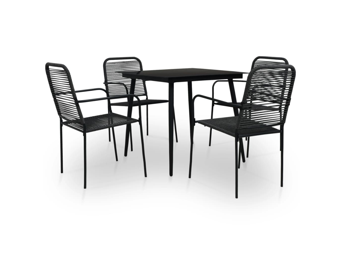 Juego de comedor de jardín de 2 piezas en cuerda de algodón y acero negro Dkd Home Decor