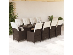 Conjunto de bistró de jardín de 11 piezas con cojines de mimbre marrón de DKD Home Decor