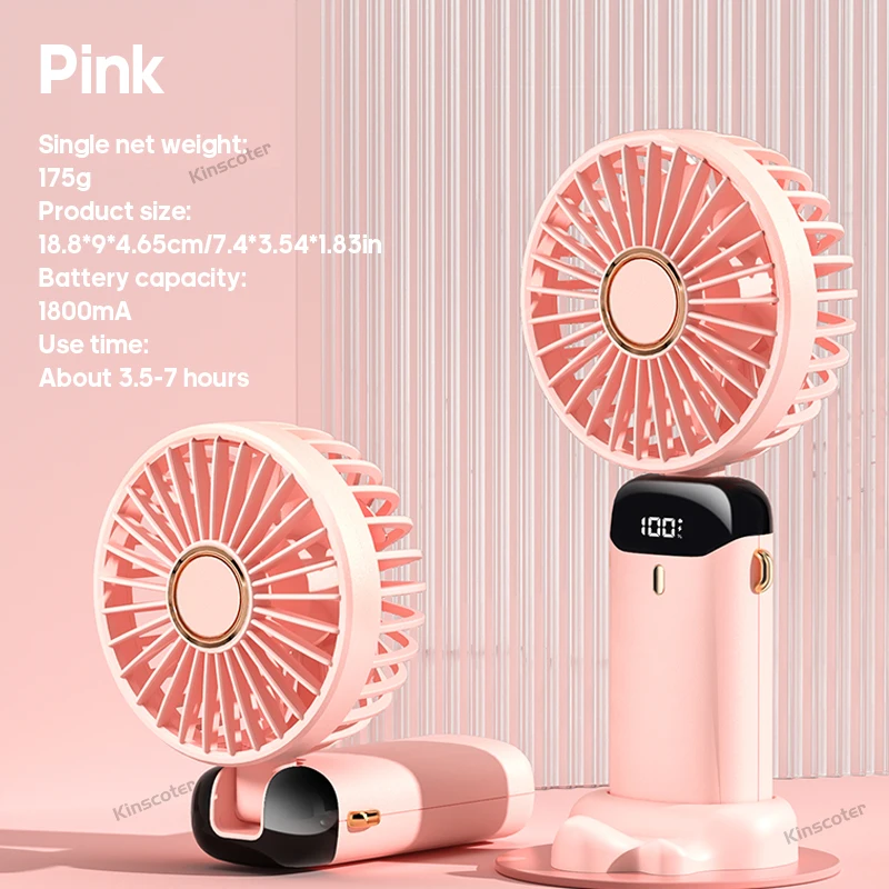 Ventilador De Mano Usb (rosa), Ventilador De Cuello Plegable, 5 Velocidades De Viento, Recargable Por Usb.