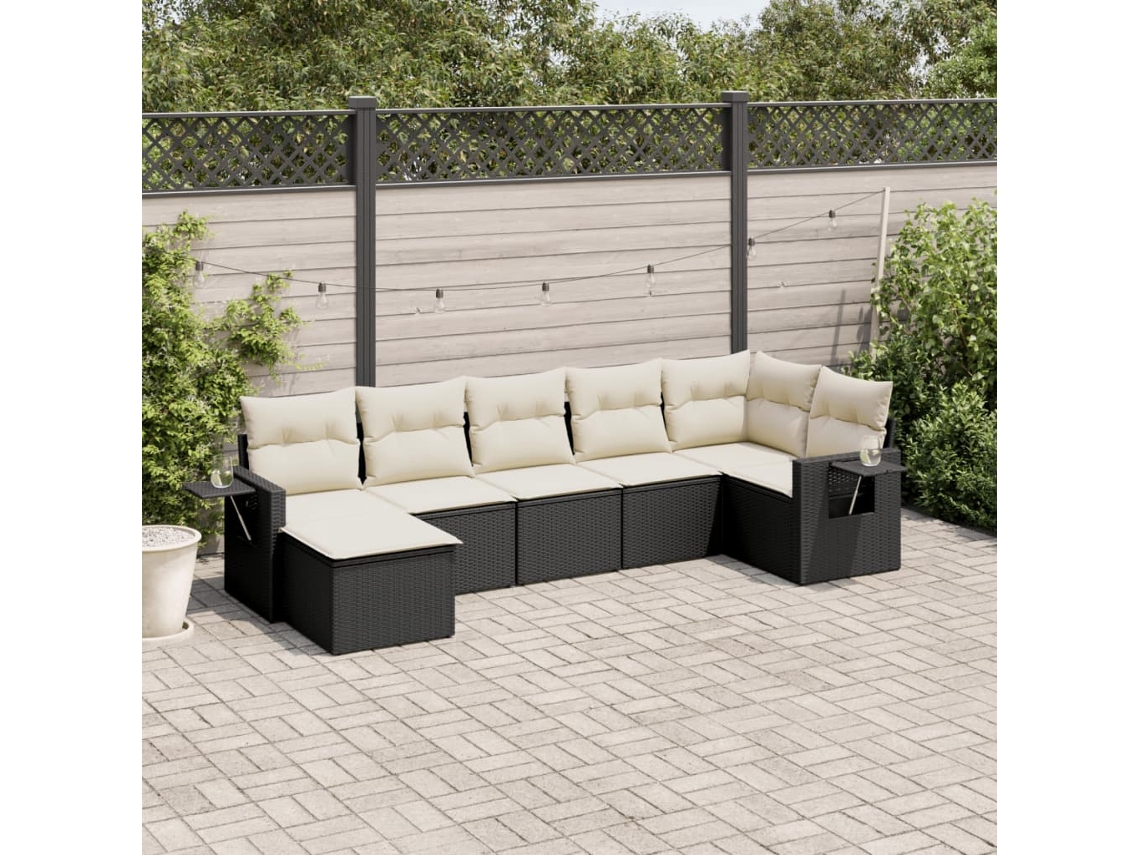 Conjunto de sofá de jardín de 7 piezas con cojines de mimbre negro de DKD Home Decor