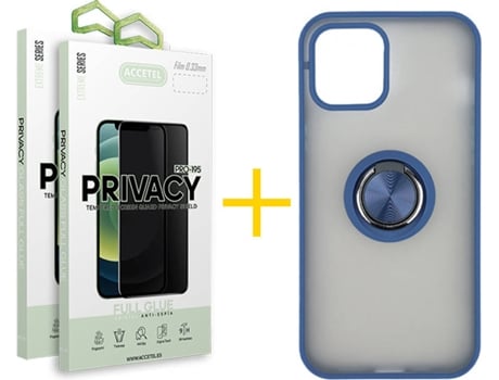 Carcasa + 2 Protectores de Vidrio Anti-Spy iPhone 13 Pro Max ACCETEL Gel Bumper Ring Azul