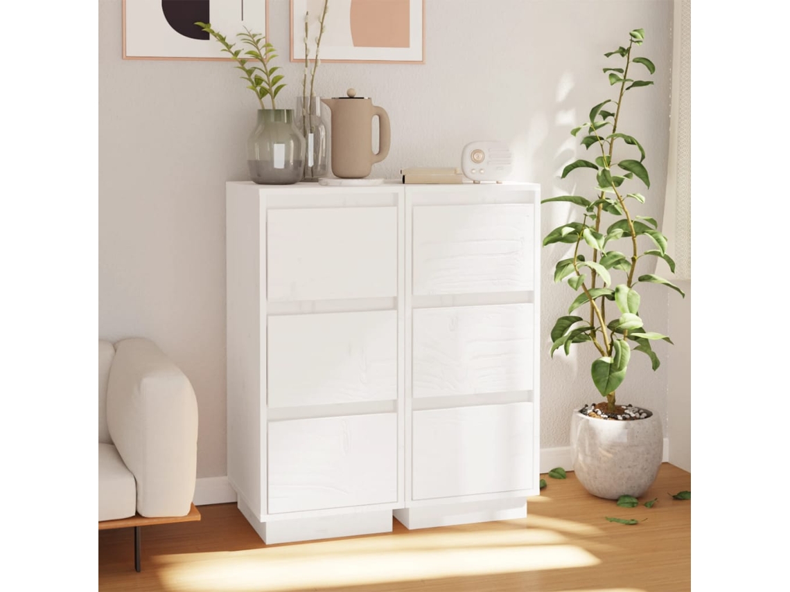 Lovely Home Aparador 2 Pzs 32X34X75 Cm Madera de Pino Maciza Blanco