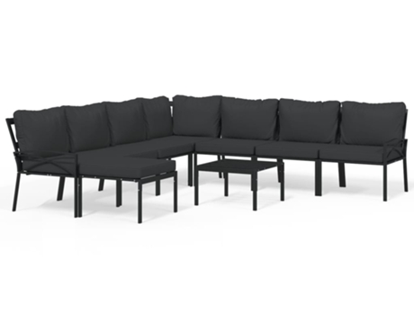 Conjunto 9 de muebles de jardín VIDAXL acero con cojines gris