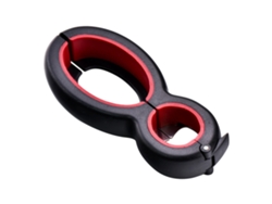 Abrelatas Multifuncional 6 En 1, Acero Inoxidable, Plástico, Cocina, Negro Y Rojo