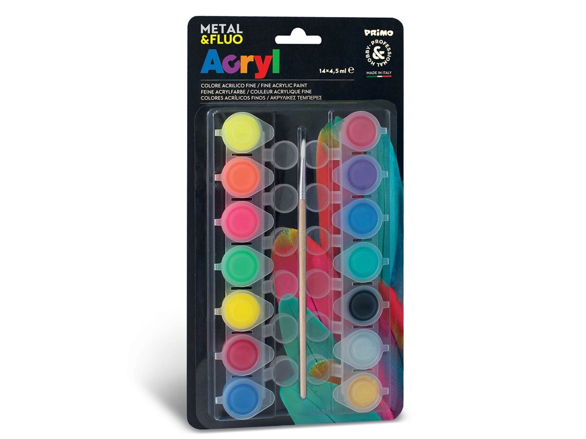 14 pinturas acrílicas fluorescentes y metalizadas 4,5 ml PRIMO