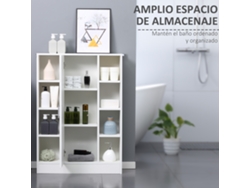 VPMKP - Kleankin armario de baño de madera con 8 estantes abiertos y 1 puerta, estantes ajustables multiusos para cocina/salón, 71x22x100 cm, blanco