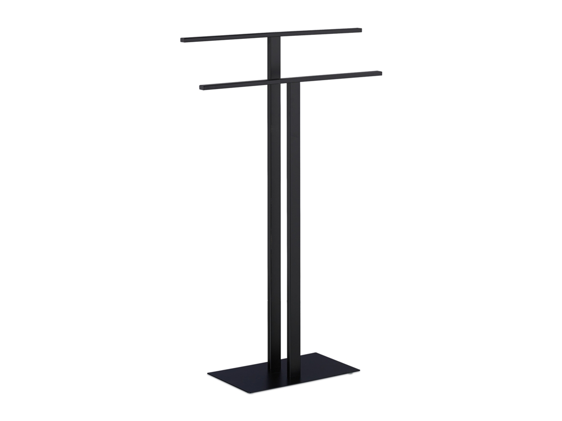 Relaxdays Toallero De Pie Con 2 Barras Autónomo, Para Baño, De Hierro, Portatoallas Doble, 82 X 50 X 19 Cm, Negro