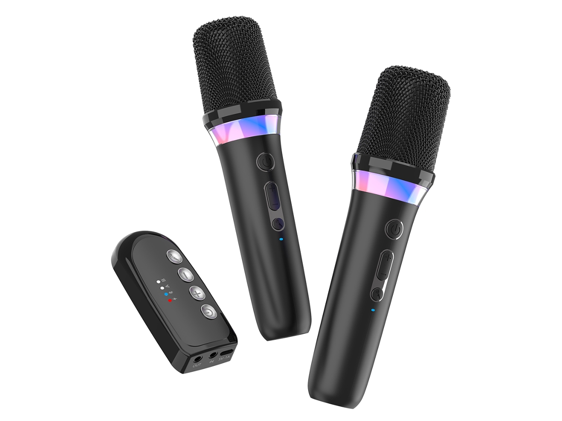 Microfone de Karaokê Sem Fio, Amplificador Bluetooth, Luzes Rgb, Interface Aux de 3,5 Mm MDUG (dois Conjuntos Pretos)