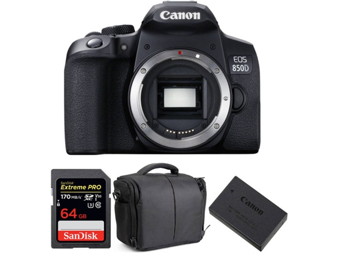 Kit Cámara Réflex CANON EOS 850D + SanDisk 64GB + LP-E17 + Bolsa
