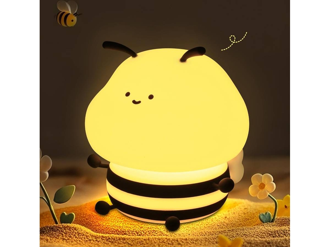 Luz de noche de abeja, bonito regalo de abejorro para niños, lámpara de silicona con forma de animal para guardería con 8 luces de colores (amarilla)
