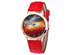 Reloj De Pulsera De Cuarzo Con Correa De Piel Sintética, Esfera Con Diseño De Cielo Estrellado, Estilo Moderno (rojo)