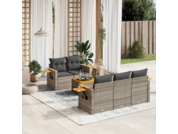 Conjunto de sofá de jardín de 6 piezas con cojines de mimbre gris, Dkd Home Decor