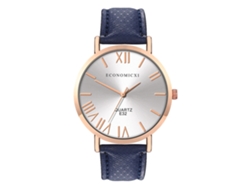 Reloj De Pulsera Para Hombre/mujer De Piel Sintética Con Esfera Redonda, Movimiento De Cuarzo Analógico, Blanco/azul.