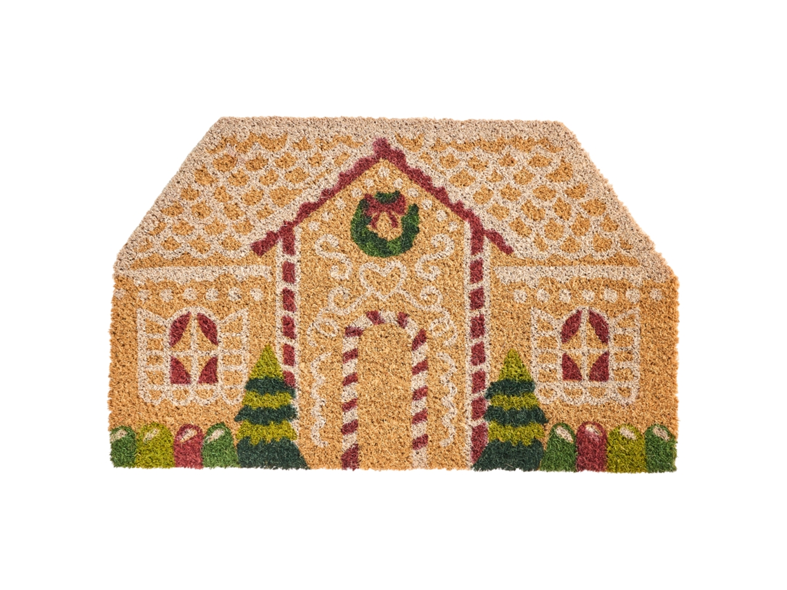 Tapete De Entrada Selatna Natural 50 X 80 Cm Padrão Natalicio Fibra De Coco