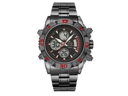 Reloj Electrónico Multifuncional Para Hombre (negro Y Rojo) De Acero Inoxidable Con Doble Movimiento, Resistente Al Agua Y Luminoso.