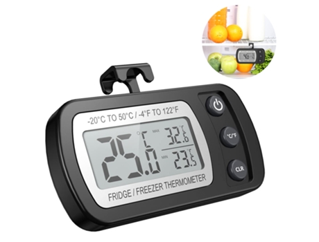 Termómetro impermeable para frigorífico función de grabación máxima (50)/mínima (-20) pantalla LCD grande y parte trasera magnética color negro ZMD...