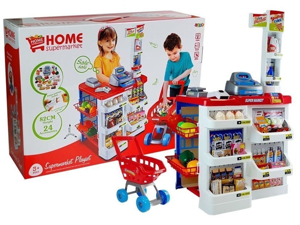 Mercado de juguetes con carrito de compras y escáner de caja registradora B.active