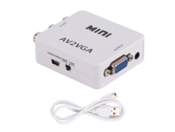 Adaptador Convertidor Mini Plug And Play De Av A Vga 480p Para Decodificador Y Tv - Blanco