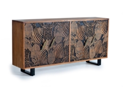 Aparador madera de acacia y detalles en negro. Marrón.GINER Y COLOMER 94x42x190