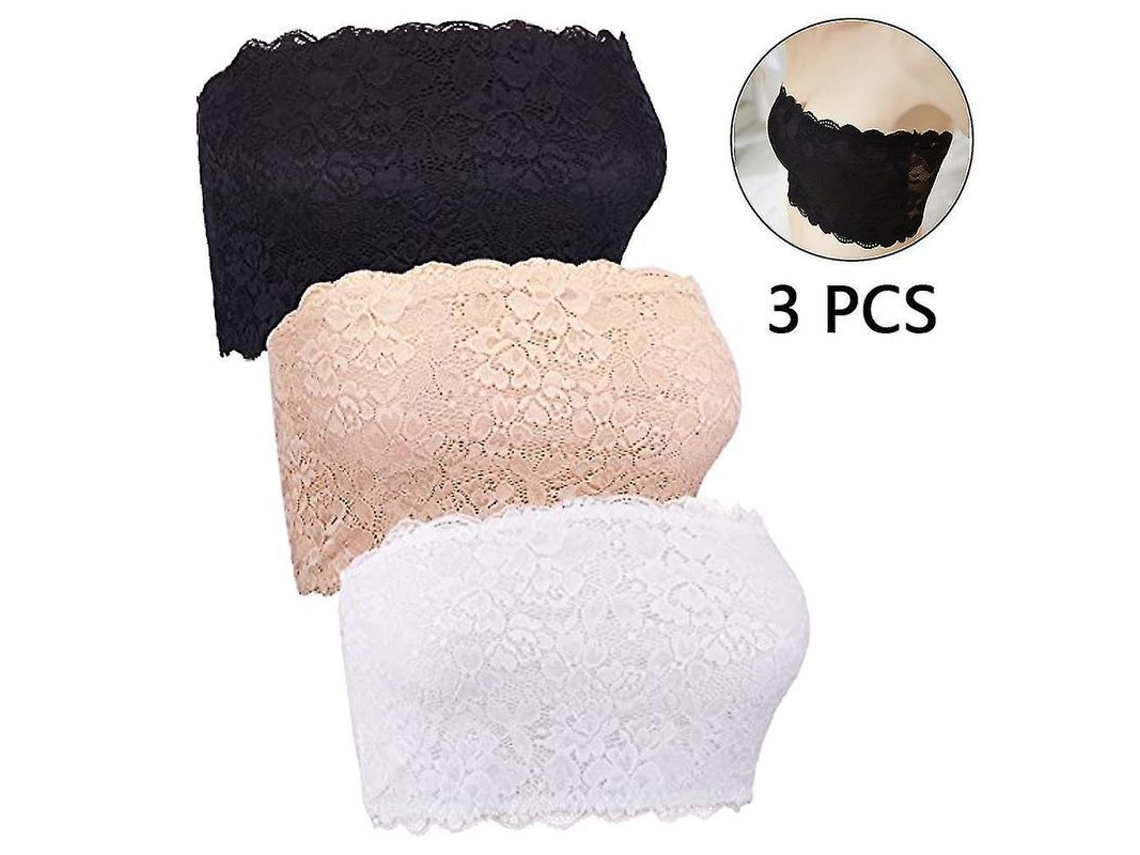 Top Bralette Sin Cinturones De Encaje Floral Sin Costuras Elásticas Para Mujer 3 Piezas (blanco, Carne, Negro) Vgs