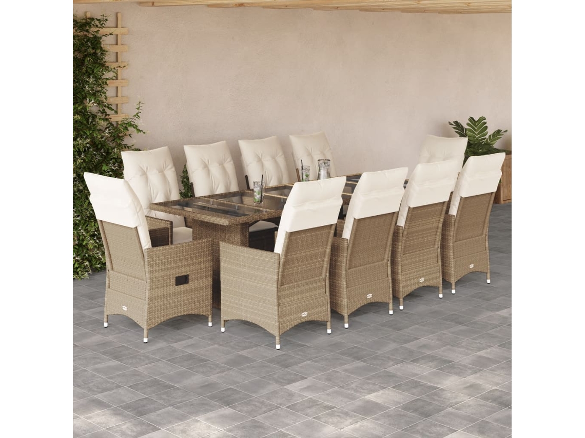 Conjunto 11 Peças Bistro P/ Jardin C/ Almofadas Vime Pe Bege Dkd Home Decor