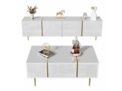 Mueble Para Tv Y Mesa De Centro Blancos Brillantes Para Sala De Estar.
