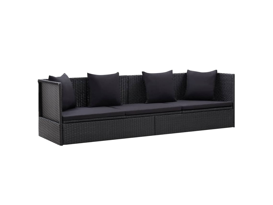 Sofá de jardín con cojín y almohada de ratán negro Lovely Home