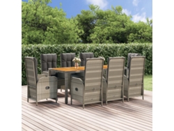Juego de comedor de jardín de 9 piezas DKD Home Decor con cojines de mimbre gris