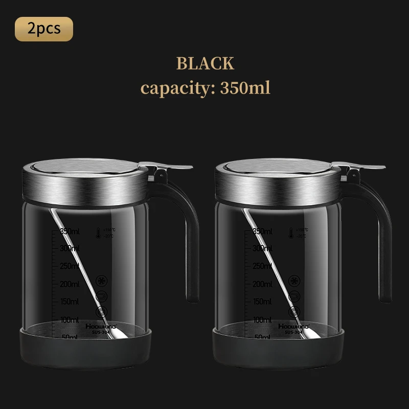(2 Piezas, 350 Ml, Negro) Frascos De Vidrio Para Especias Y Condimentos Con Cuchara, Azucarero Y Salero Utensilios De Cocina