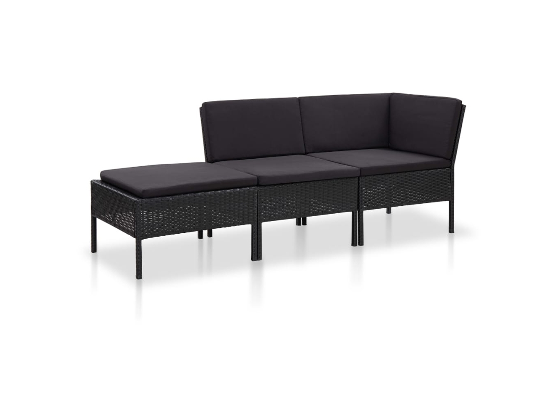 Conjunto de jardín de 3 piezas con cojines de mimbre negros de DKD Home Decor