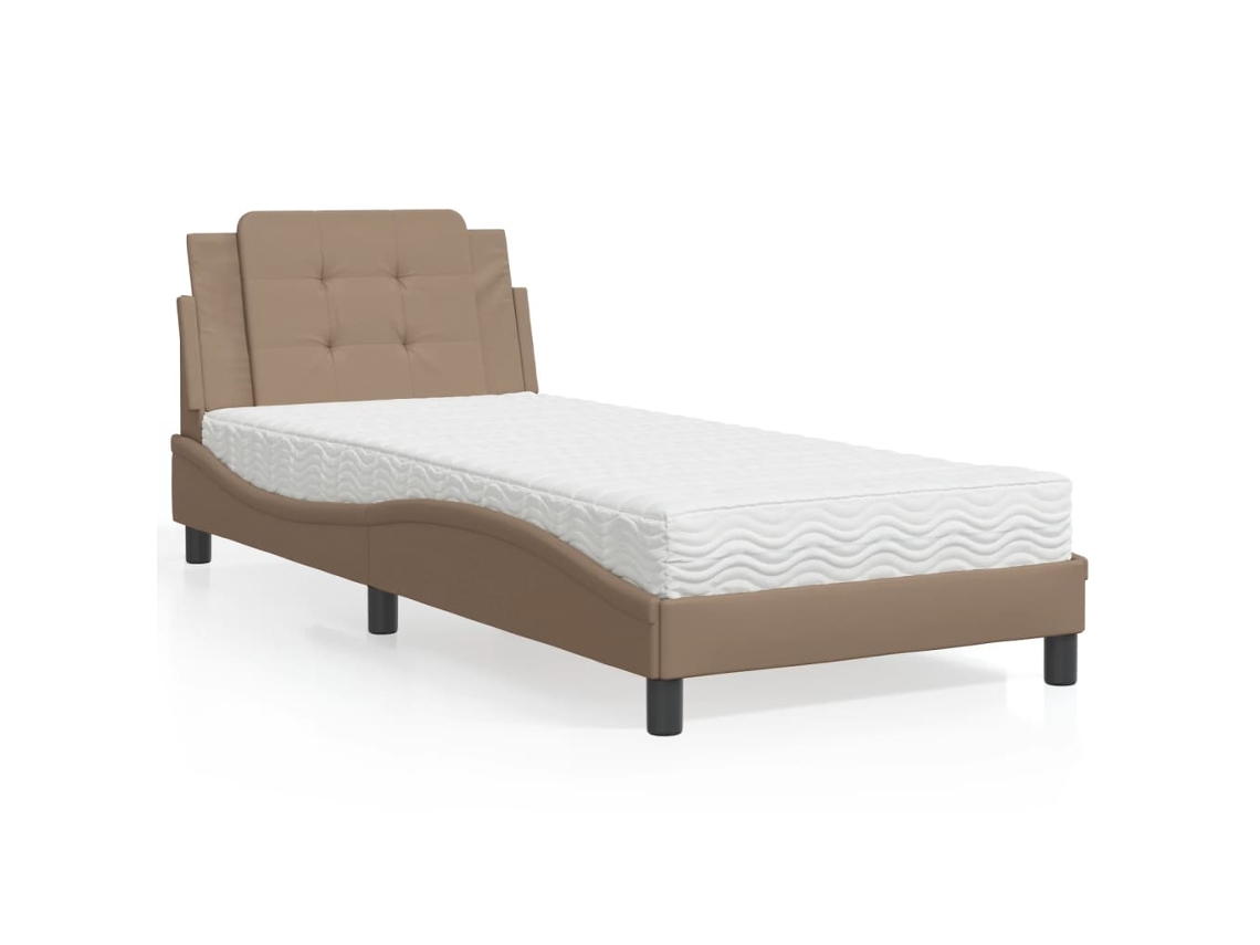 Cama Con Colchón Cuero Sintético Capuchino 80x200 Cm