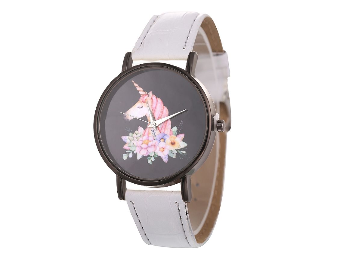 Reloj De Pulsera De Aleación Para Parejas Con Esfera Cromada Y Correa De Cuero Blanco.